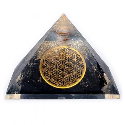 Pyramida orgonit Květ života - Turmalín černý, energie ochrany a očisty