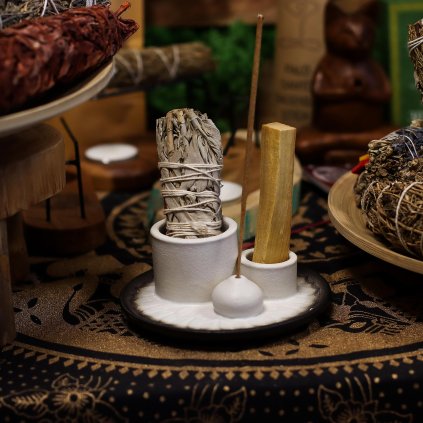 Keramický Stojan na Palo Santo a Vykuřovadla – Mandala (Bílá/Šedá)