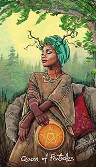 Mást pentaklů: Královna pentaklů (Queen of pentacles)