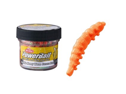BERKLEY PowerBait Soft Lure Sparkle HONEY WORM Banana Boost 25mm55pcs OrangeScales