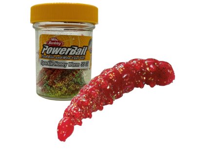 BERKLEY POWERBAIT SPARKLE HONEY WORM RED SCALES 1