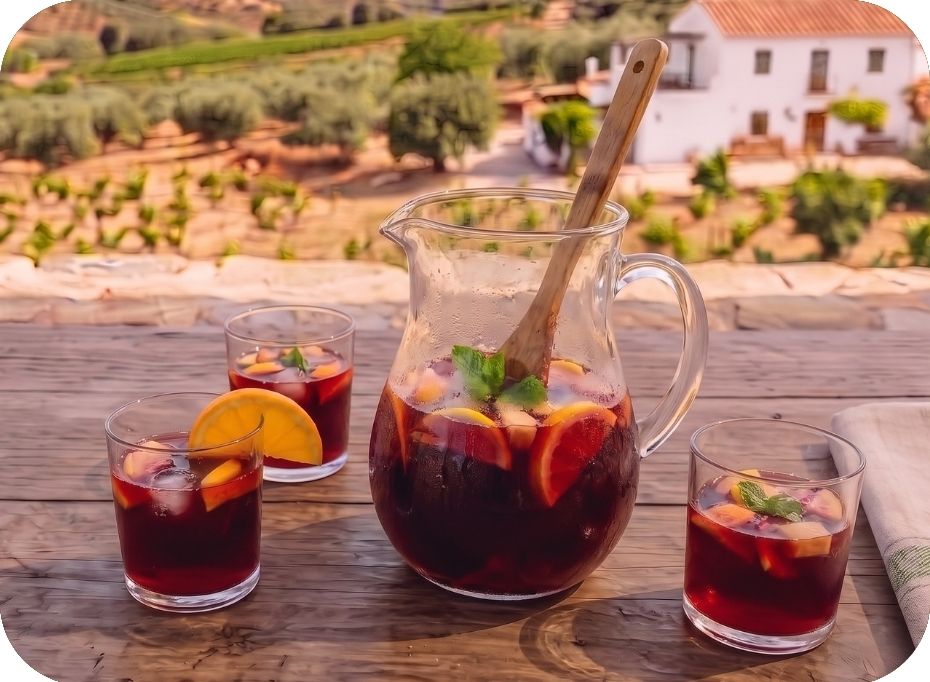 Sangria naservírovaná v pohároch s ľadom