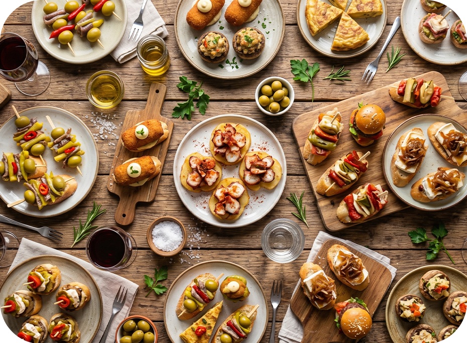 Stôl plný Pintxos