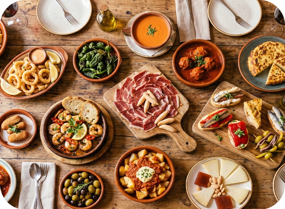 Stôl plný tapas