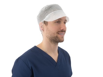 Čiapka so šiltom z netkanej textílie, 53 cm, 100 ks, biela