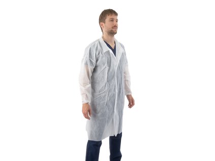 Plášť z netkanej textílie, na suchý zips, 1 ks, biely