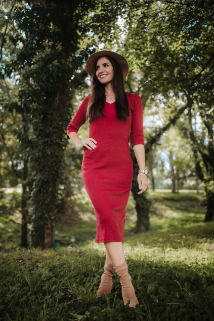 Úzké žebrované šaty Klasik - krátké 90 cm - červené - vel. XS - skladem