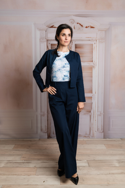 Bio bavlněné široké kalhoty - námořnická modrá