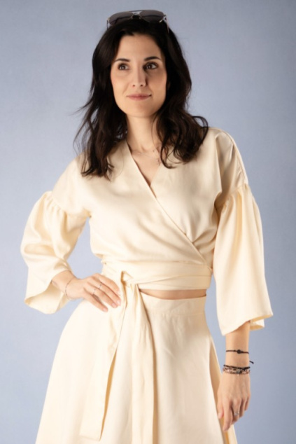 Tencelový zavinovací top - smetanová - 7/8 rukáv