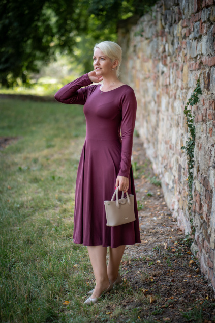 Tencelové šaty Klasik - vínová - krátké / midi - 2 týdny