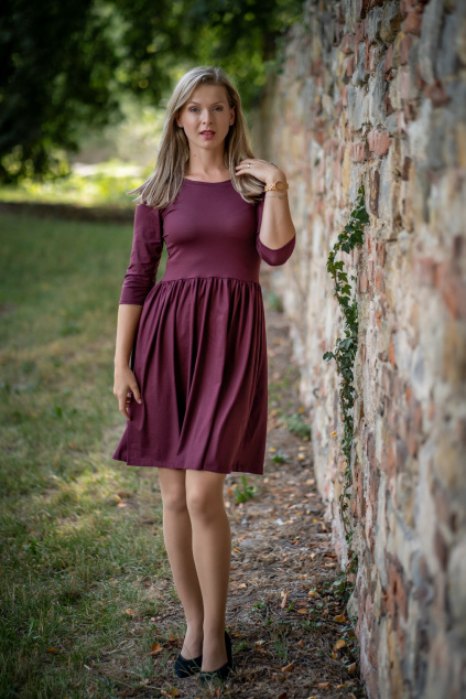 Tencelové šaty Klasik - vínová - krátké / midi - 2 týdny