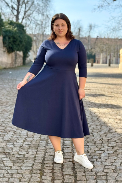 Bio bavlněné šaty Klasik - námořnická modrá - krátké / midi