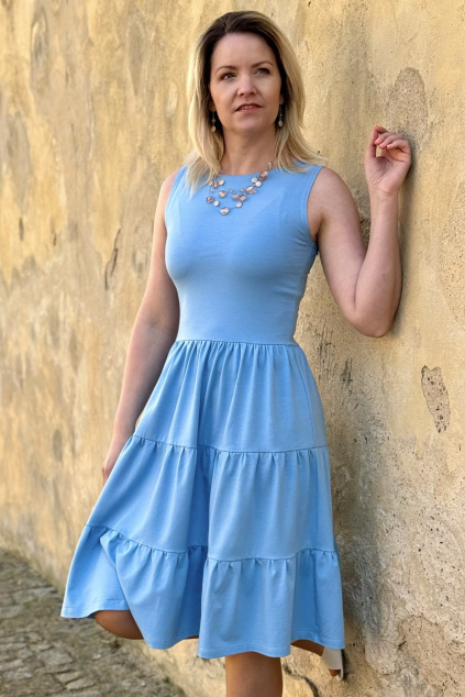 Bavlněné šaty řasené baby blue krátké midi expres (13)22