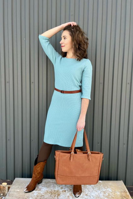 Vaflové bio bavlněné úzké šaty Zarina mentolová krátkémidi expres (6)