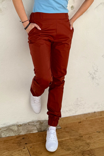 Bio bavlněné kalhoty Lola - cihlová - vel. L - 105 cm - skladem