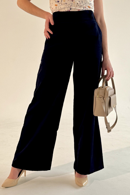 Bio bavlnené manšestrové široké kalhoty námořnická modrá expres (6)