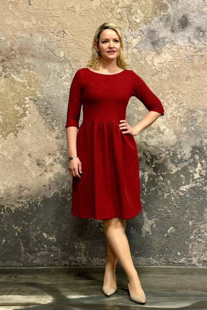 Vaflové bio bavlněné šaty Klasik - Zarina - červená - krátké 95 cm - vel. M - skladem