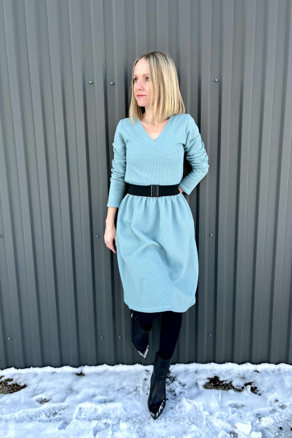 Vaflové bio bavlněné šaty Klasik Zarina mentolová krátké midi expres (4)