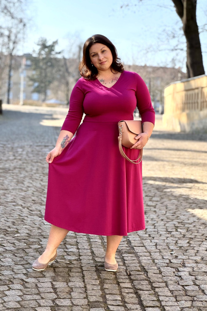 Bio bavlněné šaty Klasik - cyklamenová - midi 120 cm - vel. XL - skladem