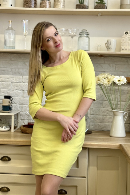 Hrubší úzké žebrované šaty Klasik - hrušková - krátké / midi - 2 týdny