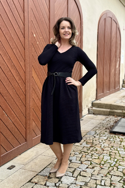 Vaflové bio bavlněné šaty Klasik - Zarina - černá - krátké / midi