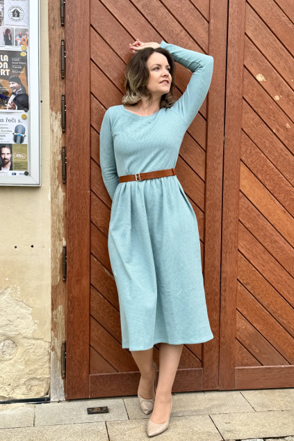 Vaflové bio bavlněné šaty Klasik - Zarina - mentolová - krátké / midi