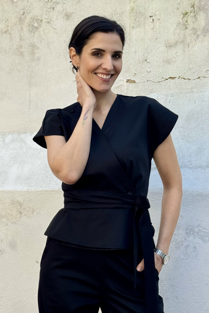 Bavlněný strečový zavinovací top - černá - volba rukávů