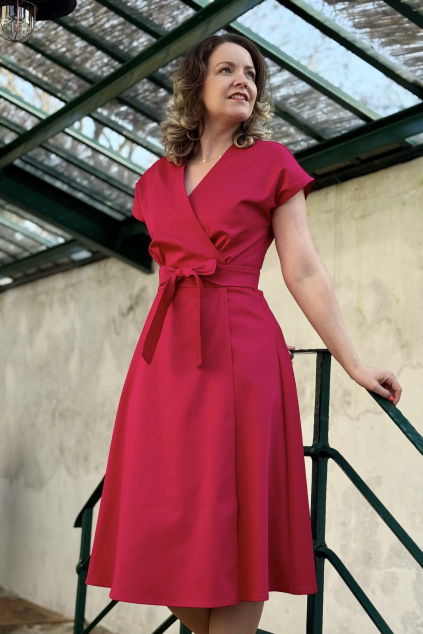 Bavlněné strečové zavinovací šaty Mirabela - magenta