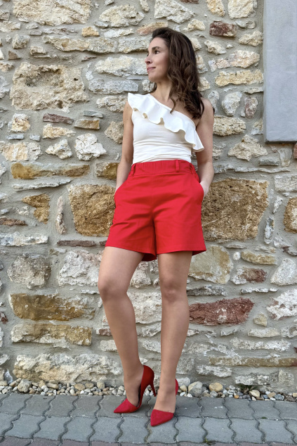 Bavlněné strečové kraťasy - červená