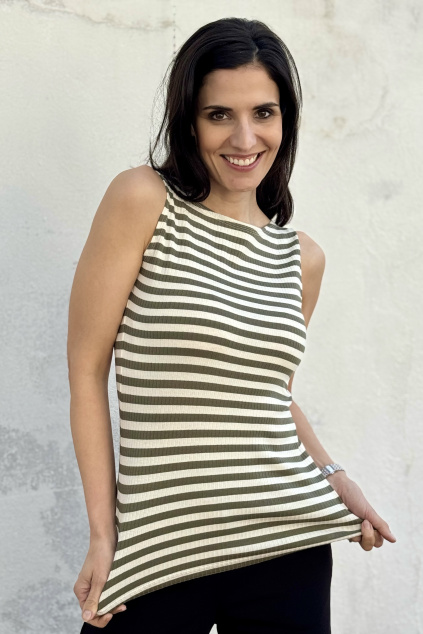 Proužkované tričko Ava - olivovo-smetanová