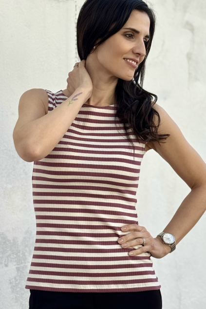 Proužkované tričko Ava - rosewood-smetanová