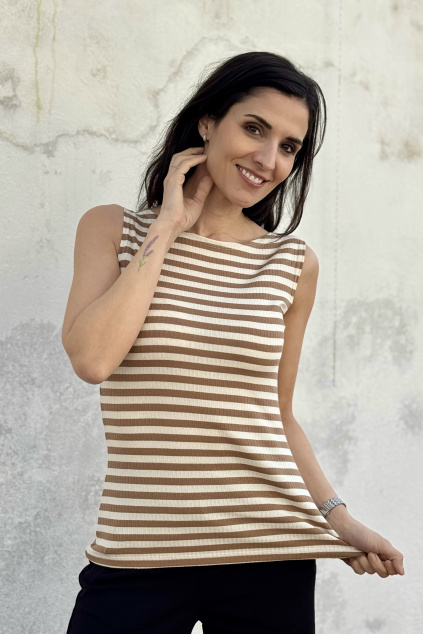 Proužkované tričko Ava - mocha-smetanová