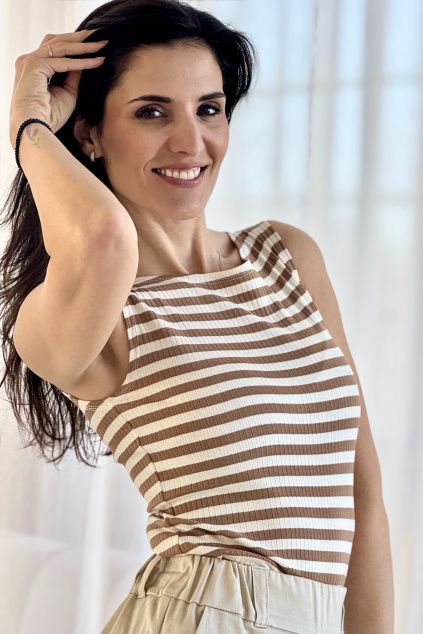 Proužkované tričko Ava - mocha-smetanová - 3 týdny