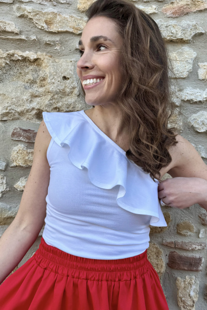 Bio bavlněné tričko Violeta s volánem - bílá