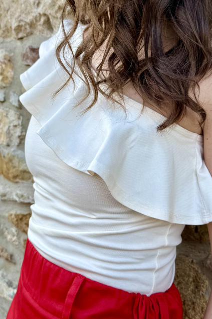 Bio bavlněné tričko Violeta s volánem - smetanová