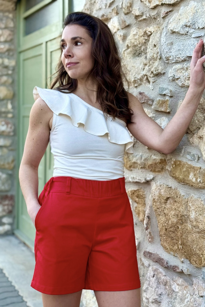 Bio bavlněné tričko Violeta s volánem - smetanová