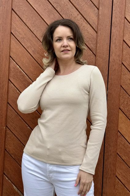 Vaflové tričko Klasik písková (2)