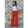 Bavlněné strečové široké kalhoty - červená