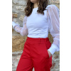 Bavlněné strečové široké kalhoty - červená