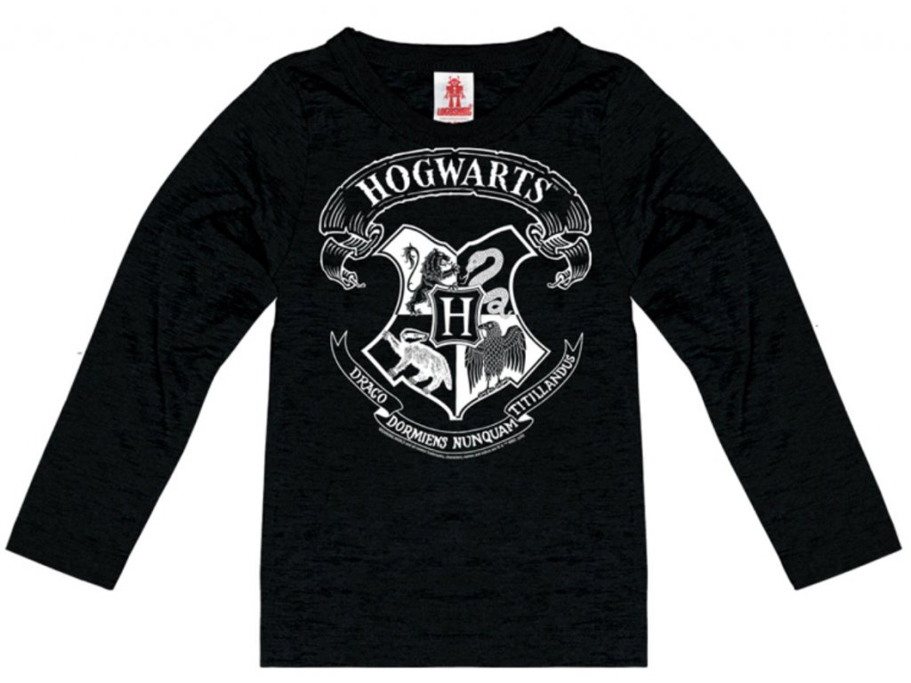 Dětské tričko Harry Potter s dlouhým rukávem: Erb Bradavic - Hogwarts Logo  černá bavlna