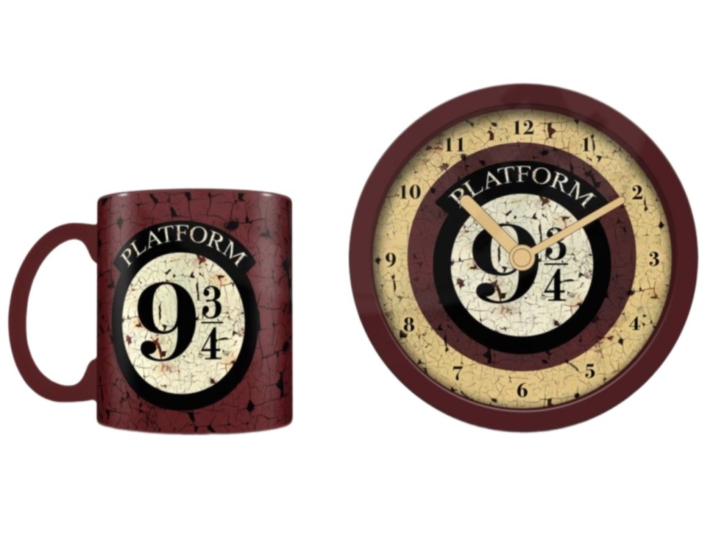 Dárkový ranní set Harry Potter: Nástupiště 9 3/4 hrnek-stolní budík (objem hrnku 315 ml)