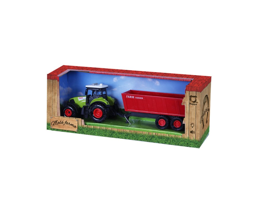Traktor plastový se zvukem a světlem s červenou vlečkou