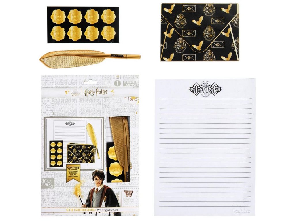Dopisní sada Harry Potter: Zlaté ikony dopisní papíry-obálky-samolepky-propiska (21 x 32 cm)