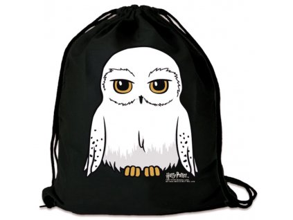 Bavlněnný gym bag - vak se šňůrkami Harry Potter: Svěžná sova Hedwiga (35 x 44 cm) černá bavlna