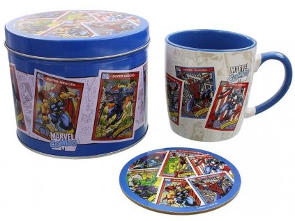 Dárkový set v plechové krabičce Marvel Retro: Collector Cards (objem hrnku 370 ml)