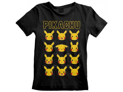 Dětské tričko Pokémon: Pikachu Faces (5-6 let) černá bavlna