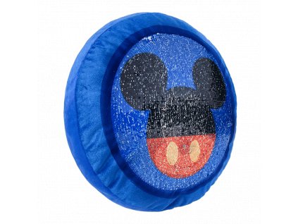 Dětský proměňovací polštář s flitrama Disney: Mickey Mouse (34 x 30 cm) modrý polyester