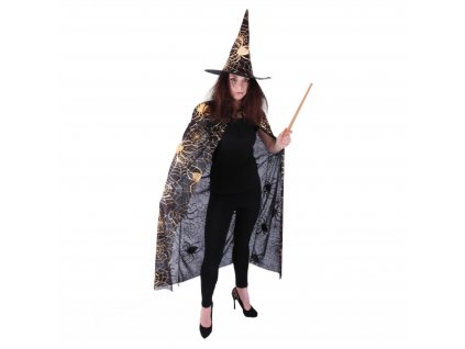 Dámský čarodějnický plášť s kloboukem a pavučinou (S-XL)