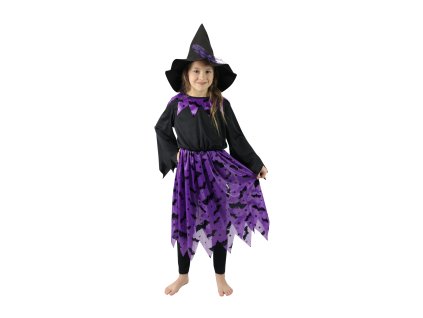 Dětský kostým Čarodějnice s netopýry a kloboukem (110-116)