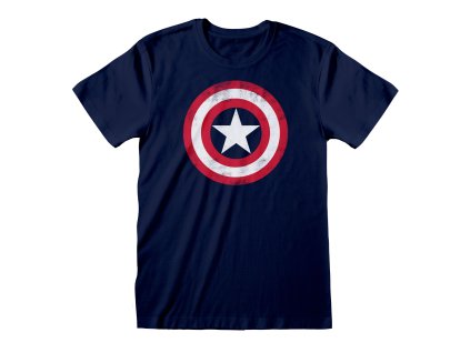 Pánské tričko Marvel|Captain America|Kapitán Amerika: Škrábaný štít (2XL) modré bavlna